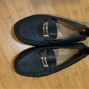 Coach Squishy Soft Black Leather Loafers with Silver Accent